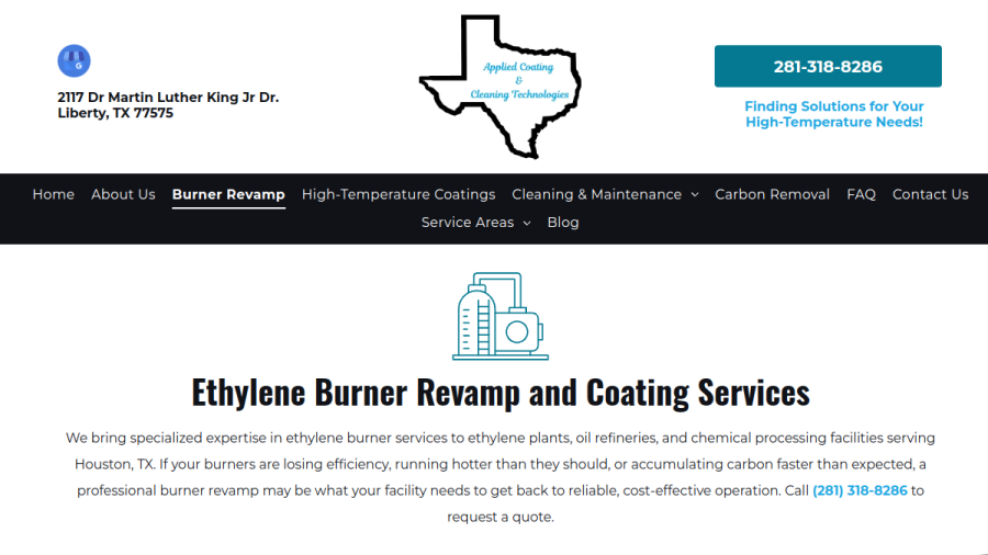 Screenshot of the Applied Coating & Cleaning Technologies website