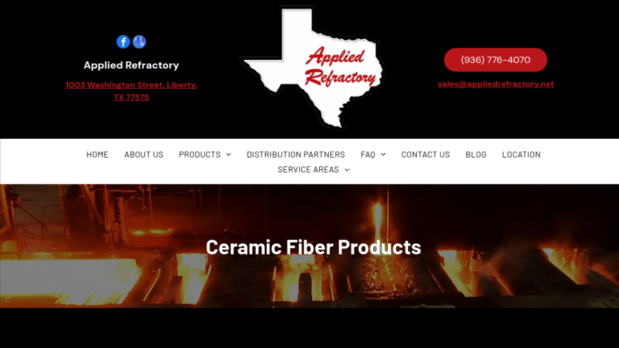 Screenshot of the Applied Refractory website