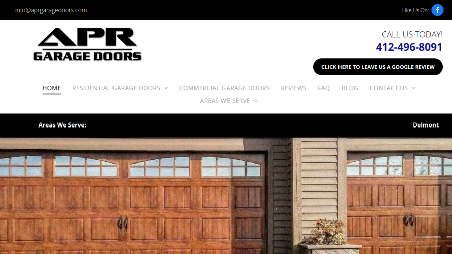 Screenshot of the APR Garage Doors LLC website