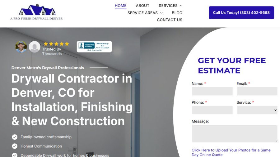 Screenshot of the A-Pro-Finish Drywall website