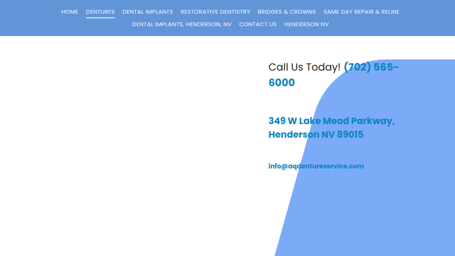 Screenshot of the AQ Denture and Dental Implant Center website