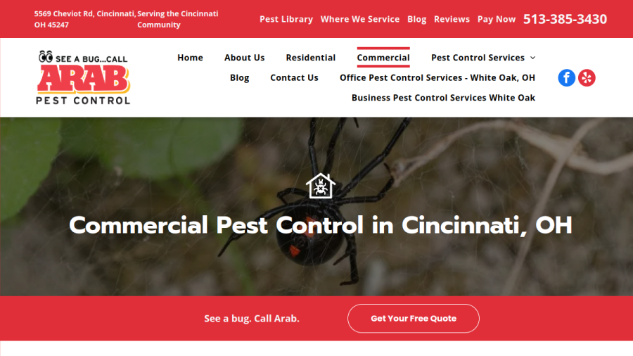 Screenshot of the Arab Termite and Pest Control of Cincinnati, Inc. website