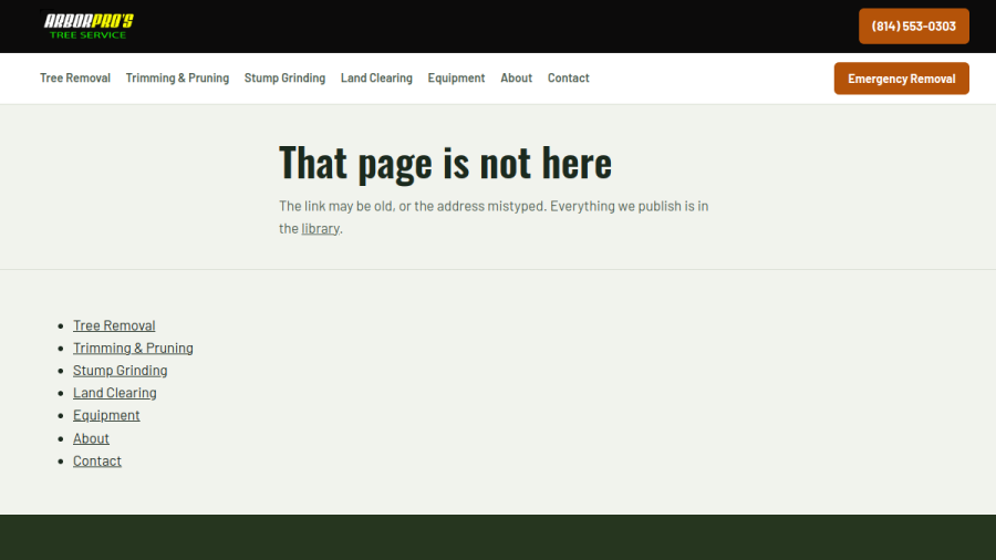 Screenshot of the Arbor Pro's Tree Service website