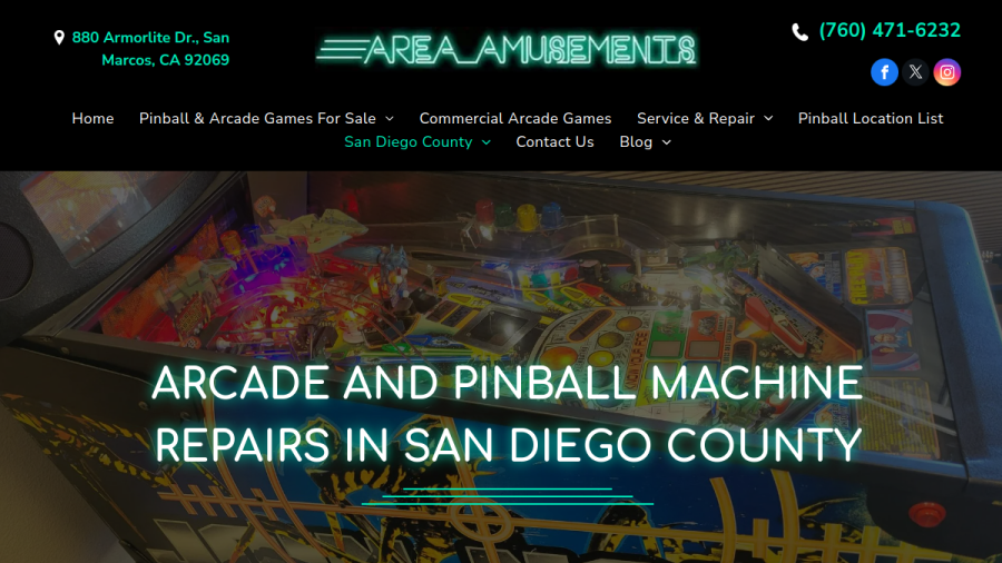 Screenshot of the Area Amusements website