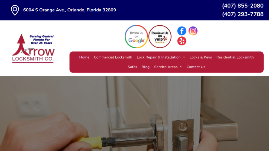Screenshot of the Arrow Locksmith Co website