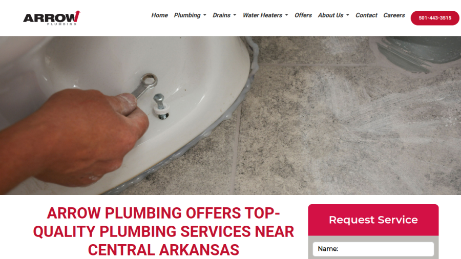 Screenshot of the Arrow Plumbing website