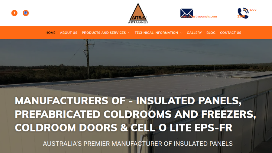 Screenshot of the Astra Panels Pty Ltd website