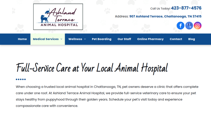 Ashland Terrace Animal Hospital website screenshot