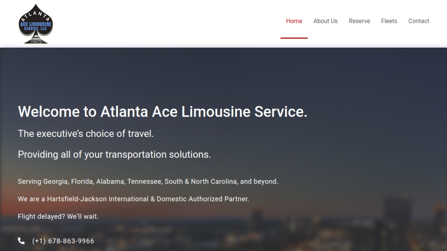 Screenshot of the Atlanta Ace Limousine Service website