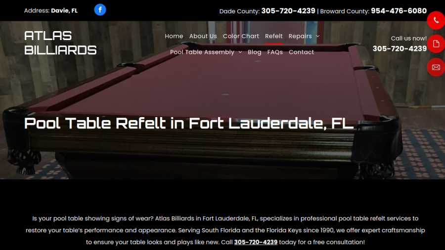 Screenshot of the Atlas Billiards website
