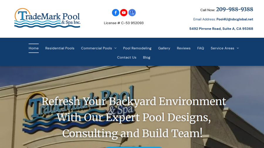 Screenshot of the Trademark Pool and Spa website