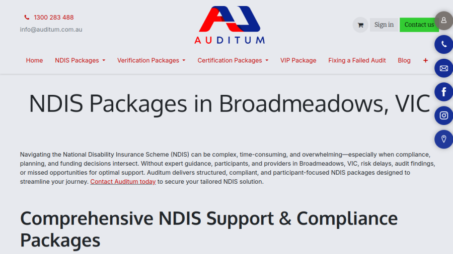 Website screenshot of Auditum