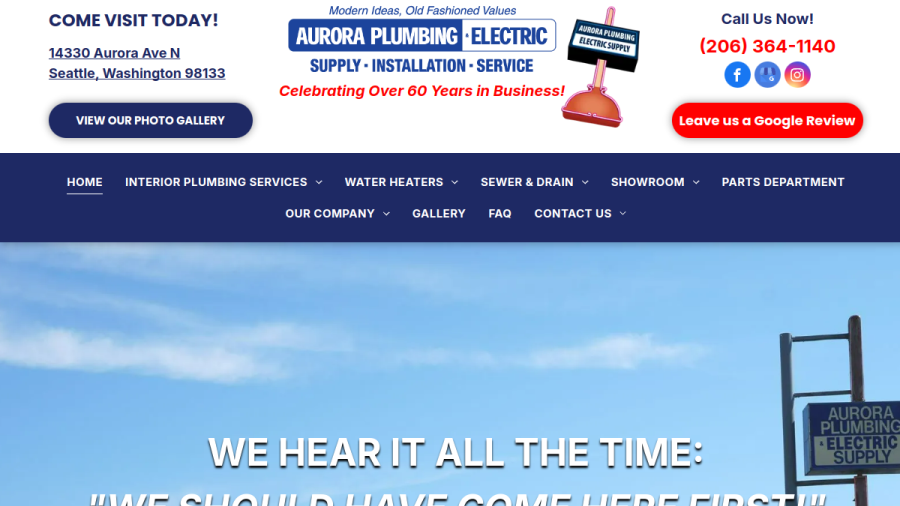 Aurora Plumbing and Electric Supply, Inc website screenshot