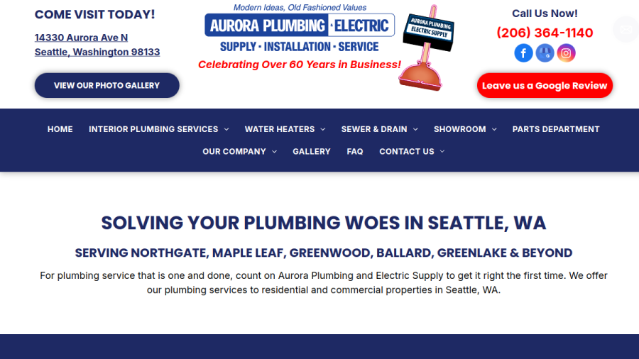 Screenshot of the Aurora Plumbing and Electric Supply, Inc website
