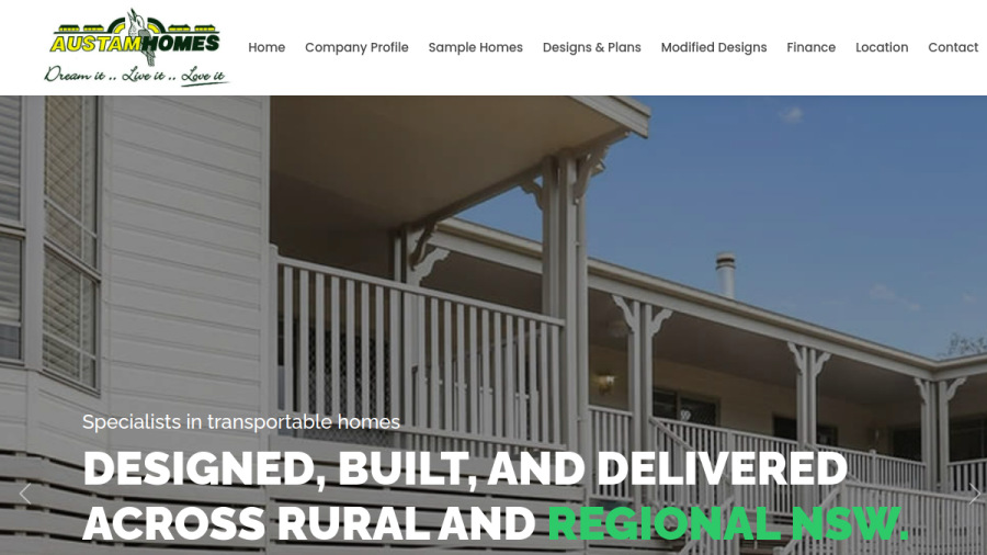 Screenshot of the Austam Homes website