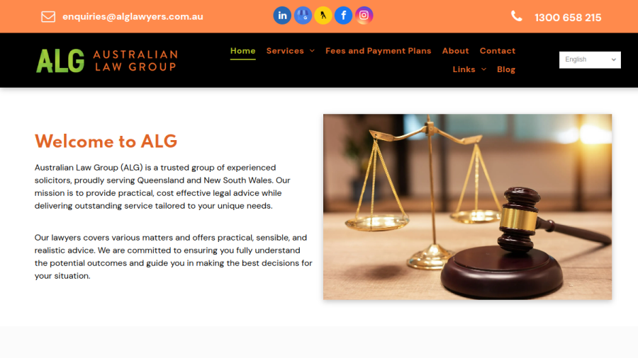 Screenshot of the Australian Law Group website