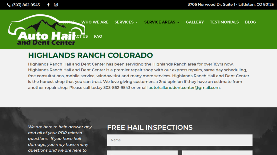 Auto Hail and Dent Center website