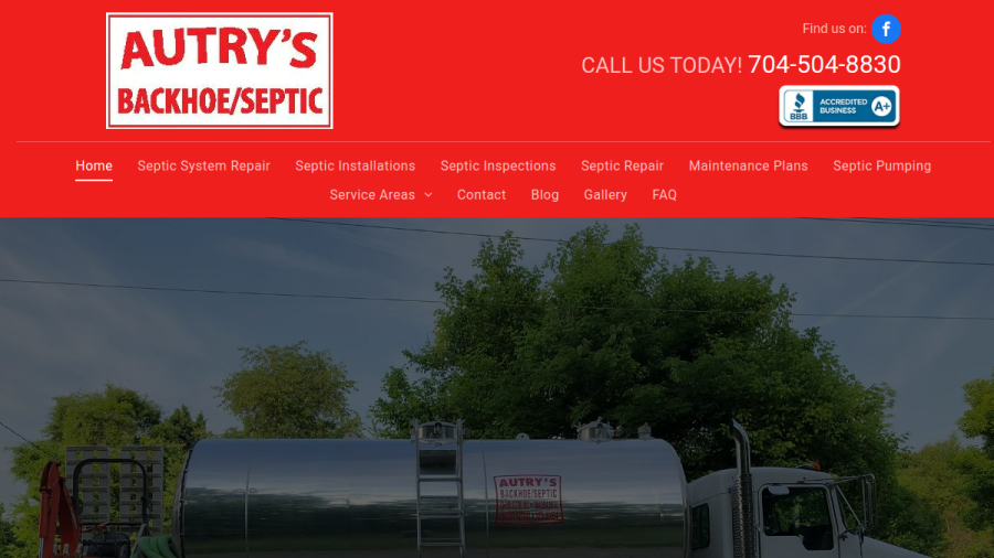 Screenshot of the Autry's Backhoe & Septic Service website