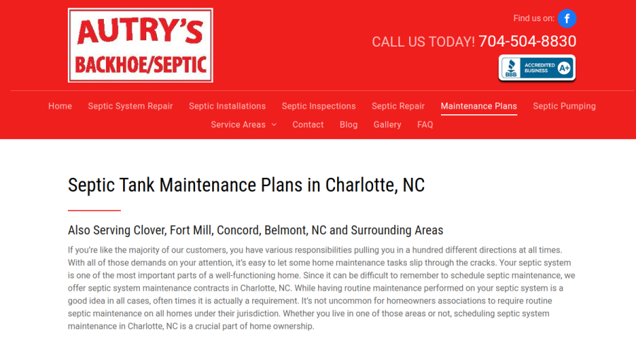 Autry's Backhoe & Septic Service website