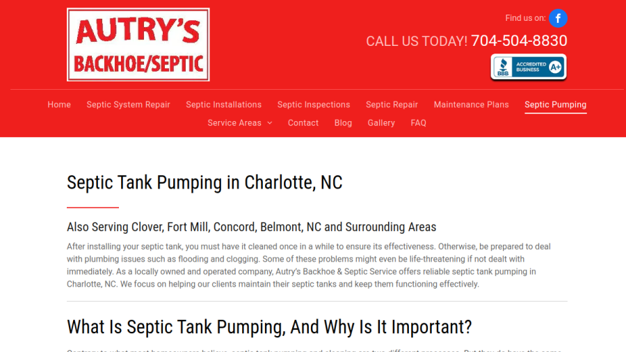 Autry's Backhoe & Septic Service website screenshot