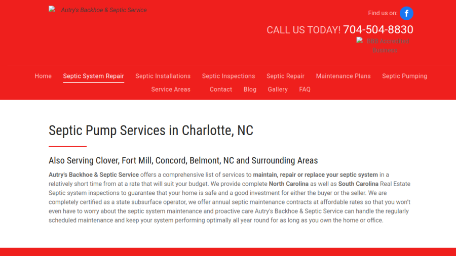 Autry's Backhoe & Septic Service website