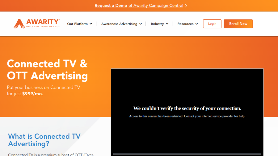 Screenshot of the Awarity website