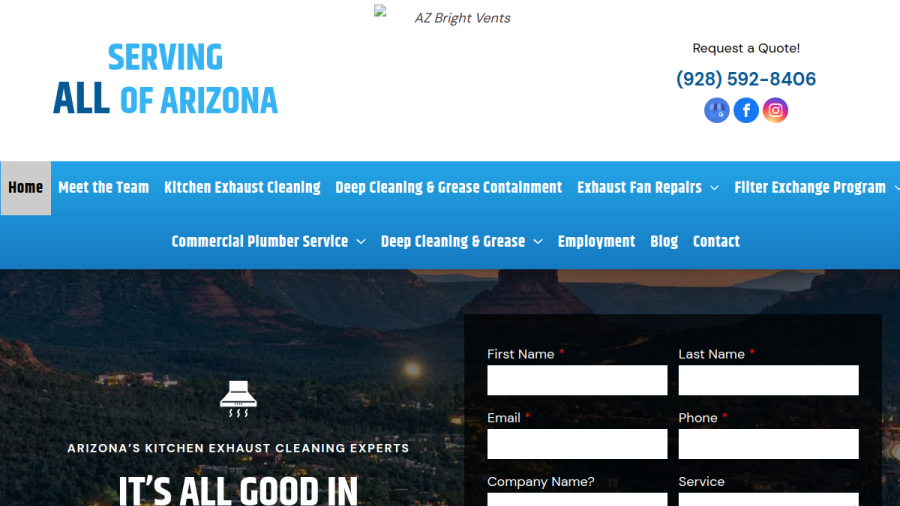 AZ Bright Vents & Exhaust Hood Cleaning website screenshot