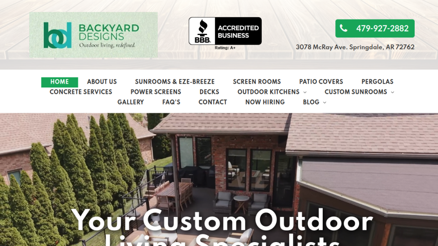Screenshot of Backyard Designs website