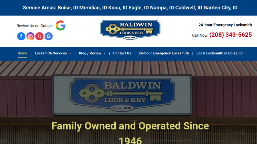 Screenshot of the Baldwin Lock & Key website