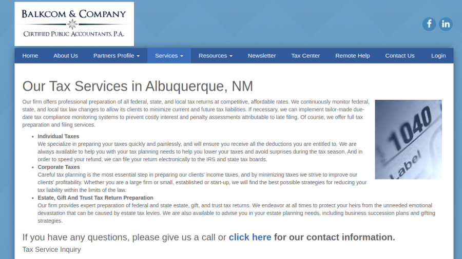 Screenshot of Balkcom Pearsall & Parrish CPA's PA website
