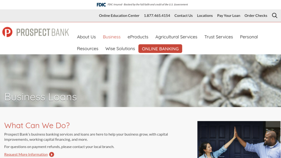 Screenshot of the Prospect Bank website