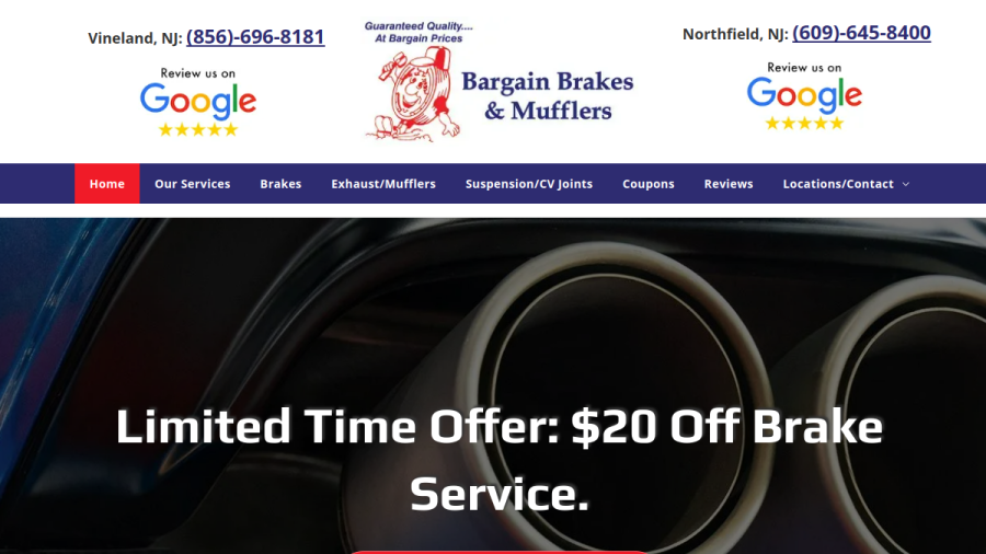 Screenshot of the Bargain Brakes & Mufflers website