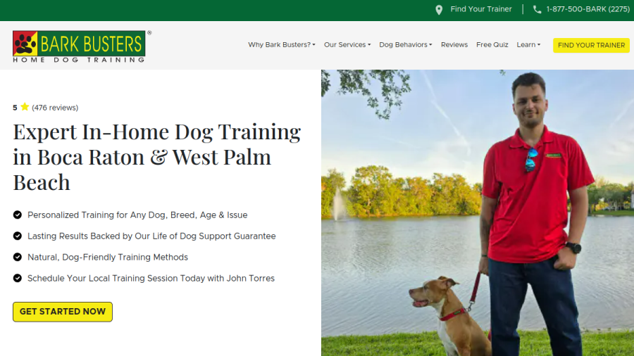 Screenshot of the Bark Busters Home Dog Training Boca Raton website