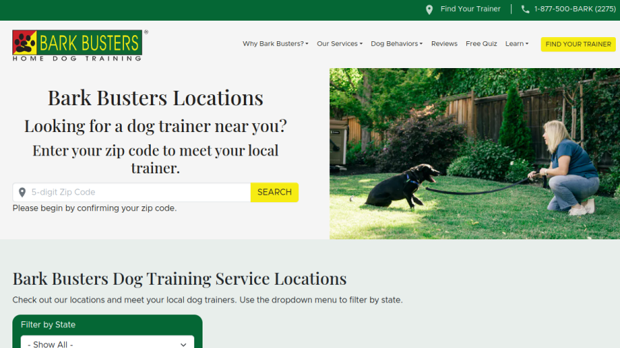 Screenshot of the Bark Busters Home Dog Training Brevard County website