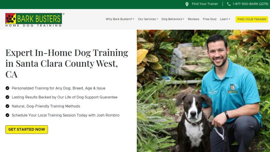 Screenshot of the Bark Busters Home Dog Training Santa Clara County West website