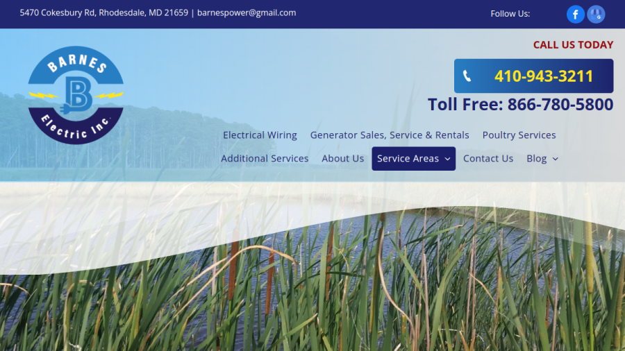 Screenshot of the Barnes Electric, Inc. website