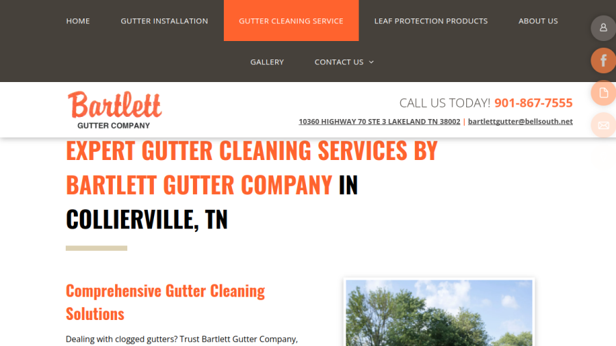Screenshot of the Bartlett Gutter Co. website