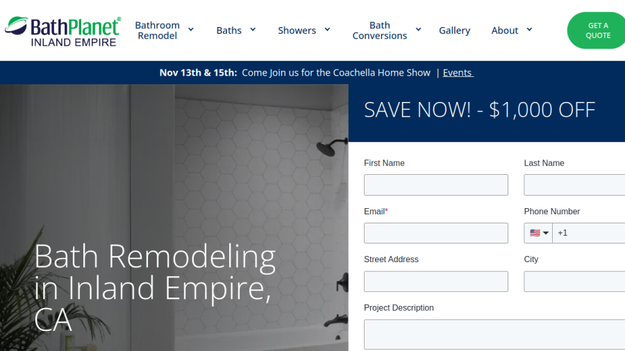 Screenshot of the Bath Planet Inland Empire website