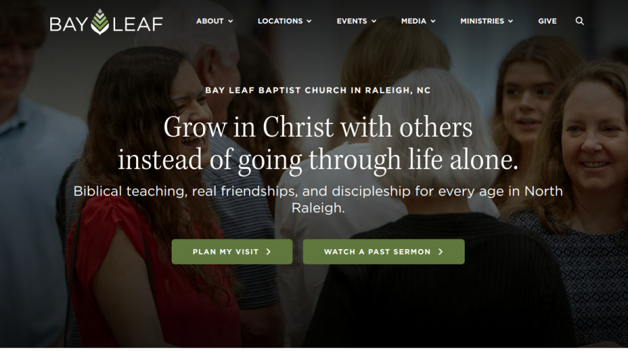 Screenshot of the Bay Leaf Baptist Church at Falls Lake website