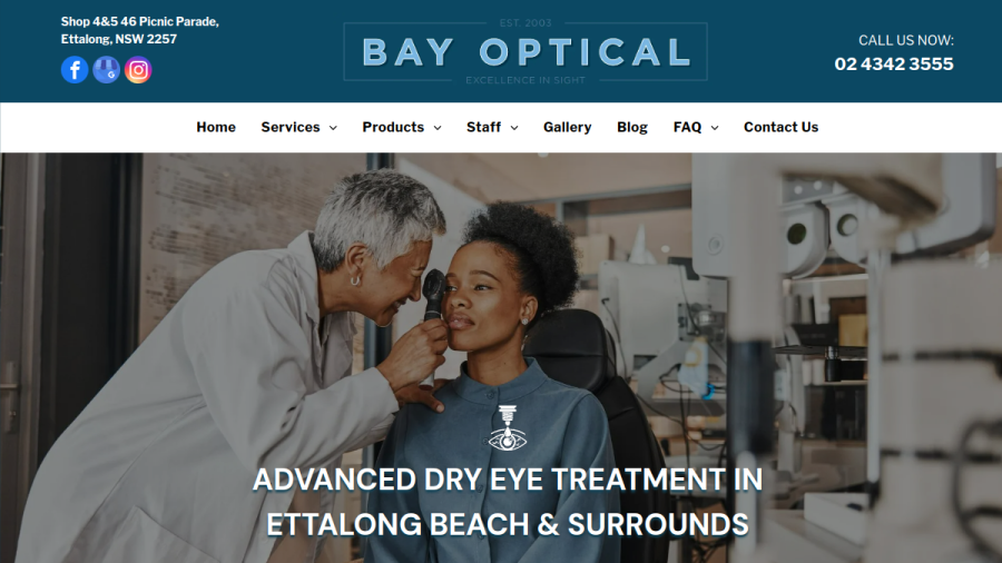 Screenshot of Bay Optical website