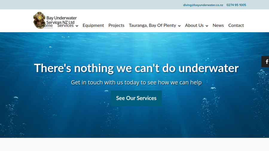 Screenshot of the Bay Underwater Services NZ Limited website