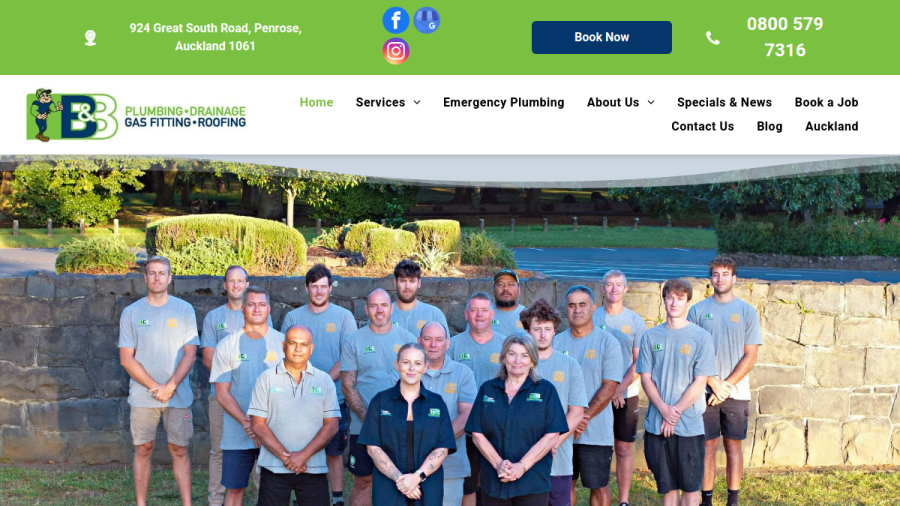 Screenshot of the B&B Plumbing website