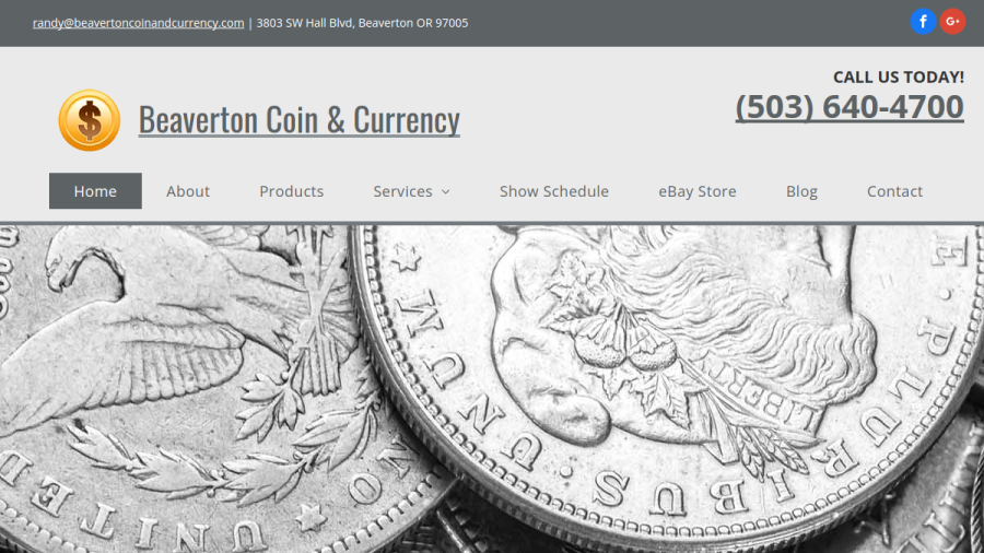 Screenshot of the Beaverton Coin & Currency website
