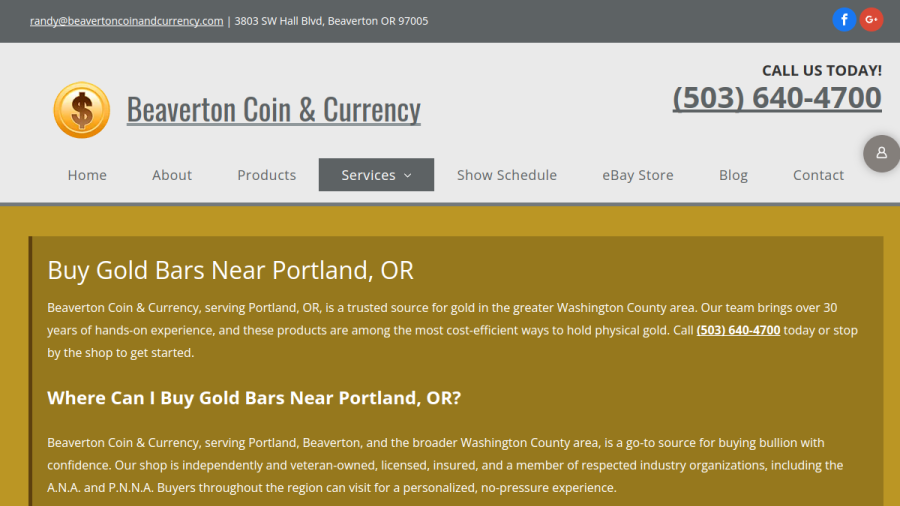 Beaverton Coin & Currency website