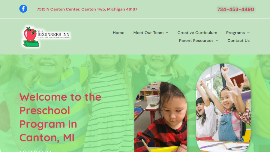 Screenshot of the Beginners Inn Childcare & Learning Center website