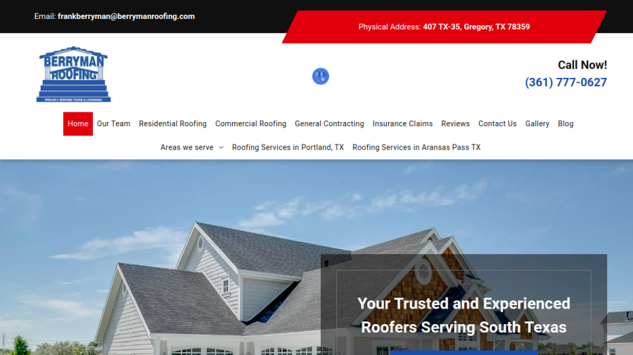 Screenshot of the Berryman Roofing website