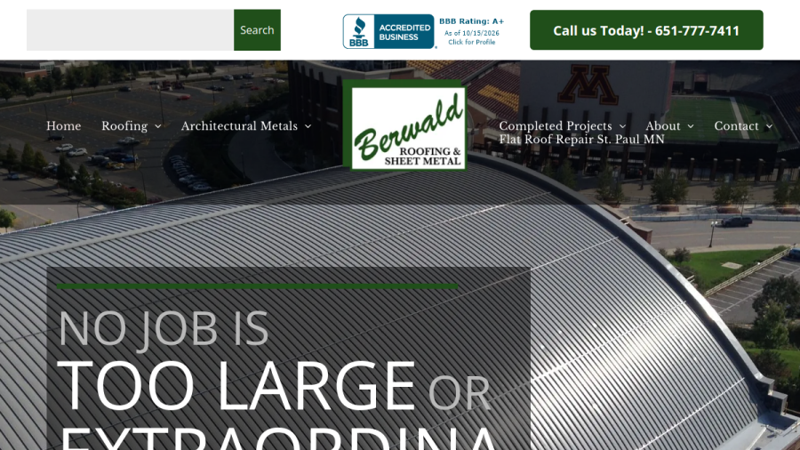 Screenshot of the Berwald Roofing Inc website