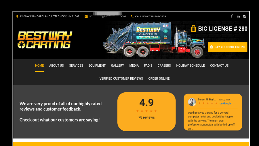Screenshot of the Bestway Carting website