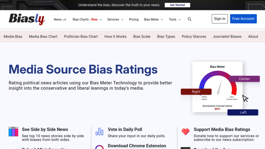 Screenshot of the Biasly website