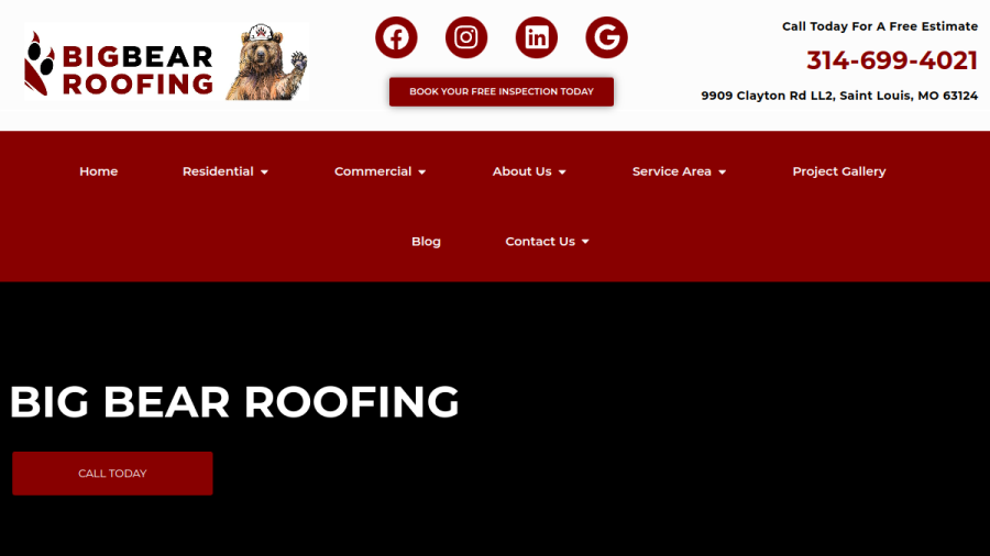 Screenshot of Big Bear Roofing website